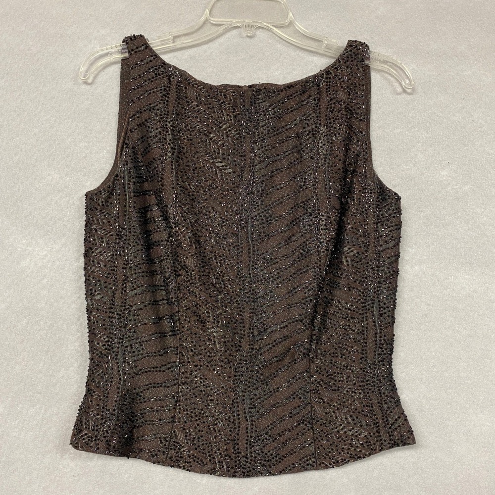 VTG Top‎ Women's 6 Lined Beaded Embellished Brown Sleeveless Formal Cocktail